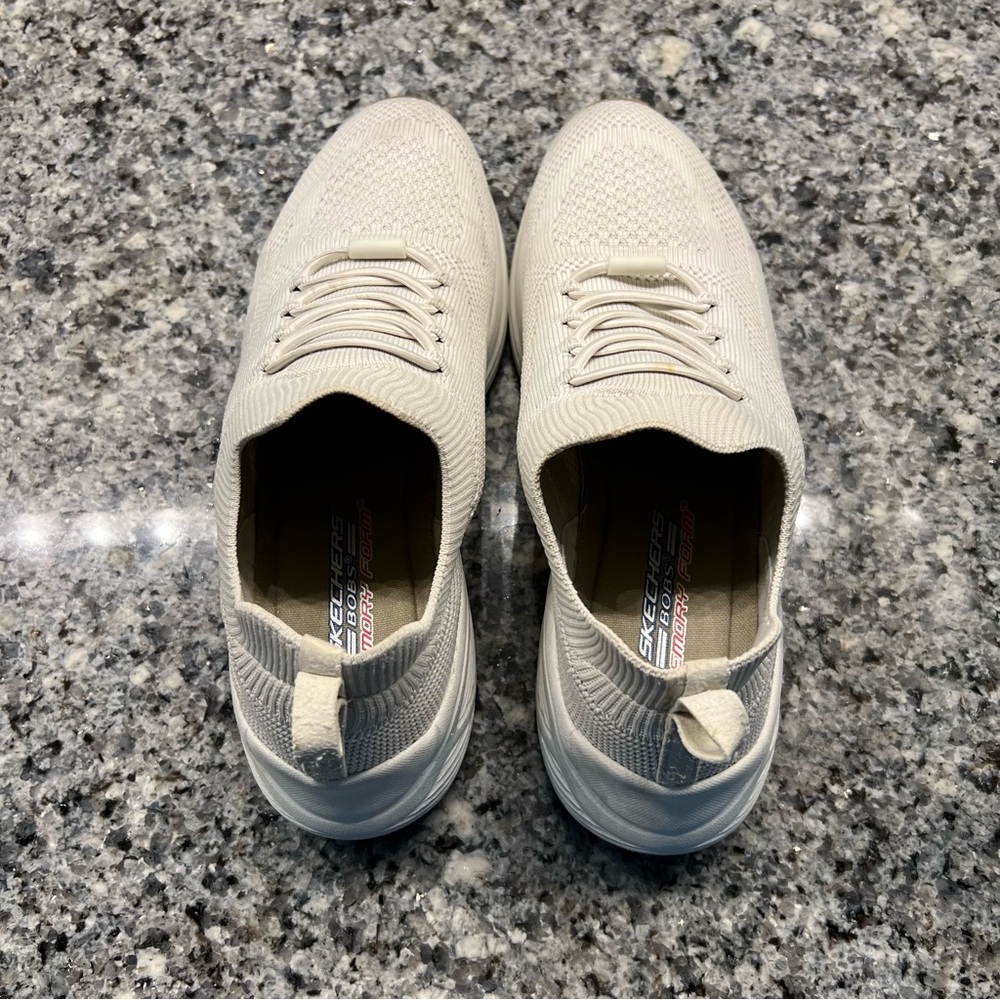 Skechers Women’s Cream Knit Wedge Sneakers